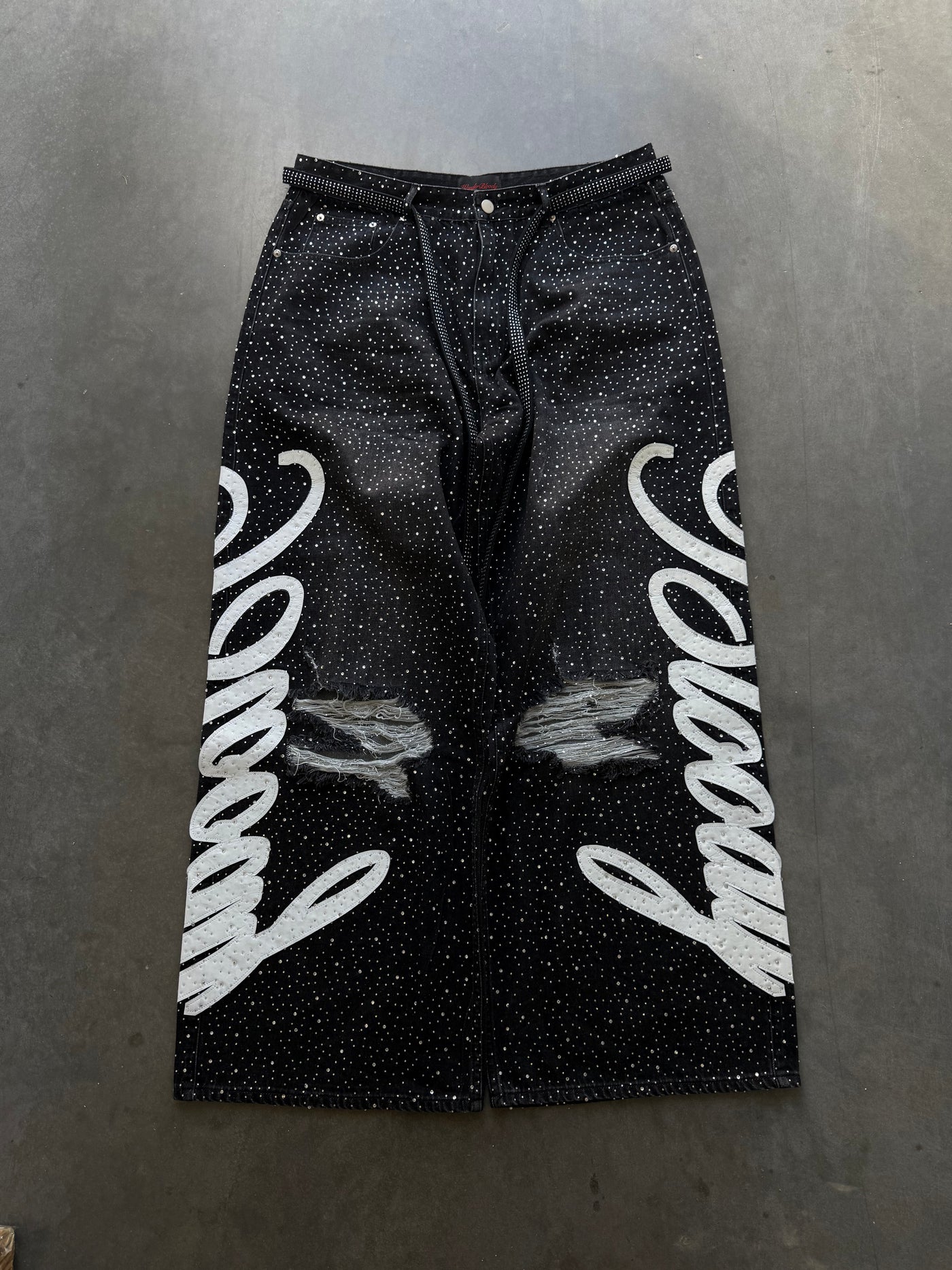 Black "Bloody" Rhinestone Denim