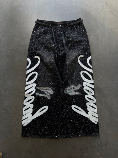 Black "Bloody" Rhinestone Denim