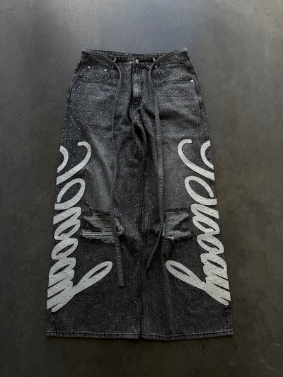 Gray "Bloody" Rhinestone Denim