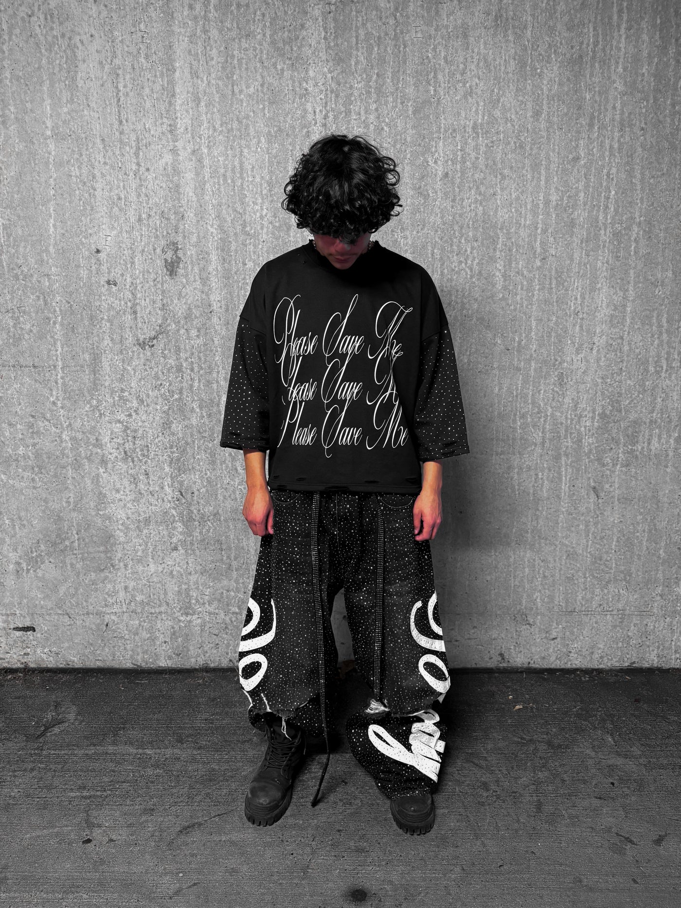 Black "Bloody" Rhinestone Denim