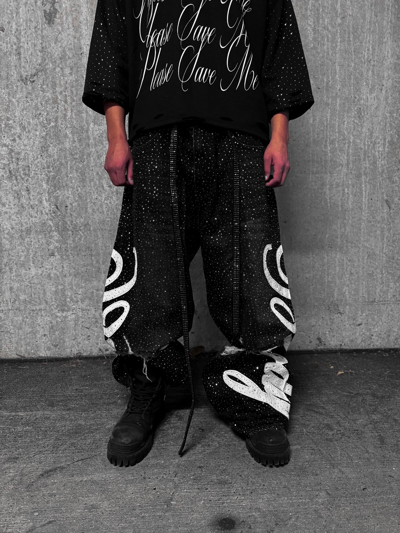 Black "Bloody" Rhinestone Denim