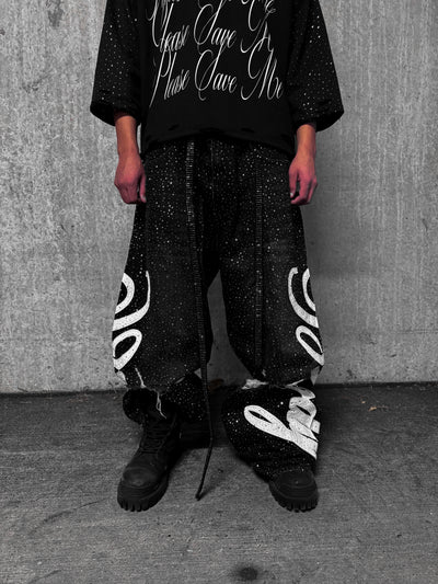 Black "Bloody" Rhinestone Denim