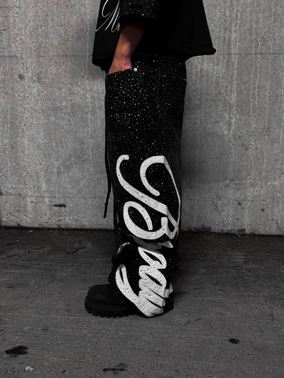 Black "Bloody" Rhinestone Denim
