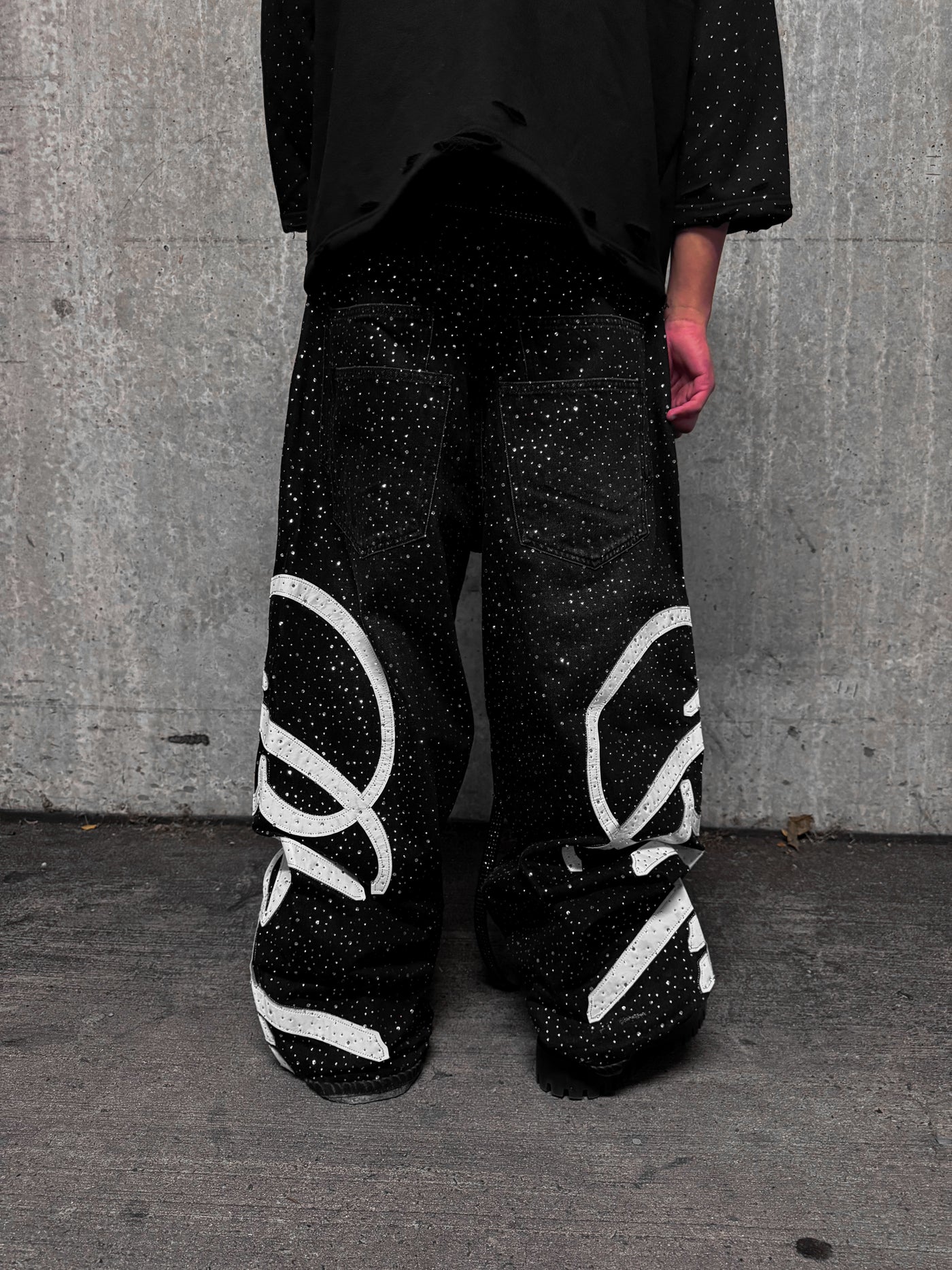 Black "Bloody" Rhinestone Denim