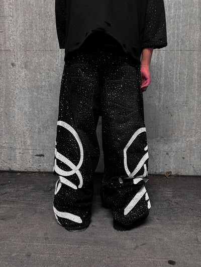 Black "Bloody" Rhinestone Denim