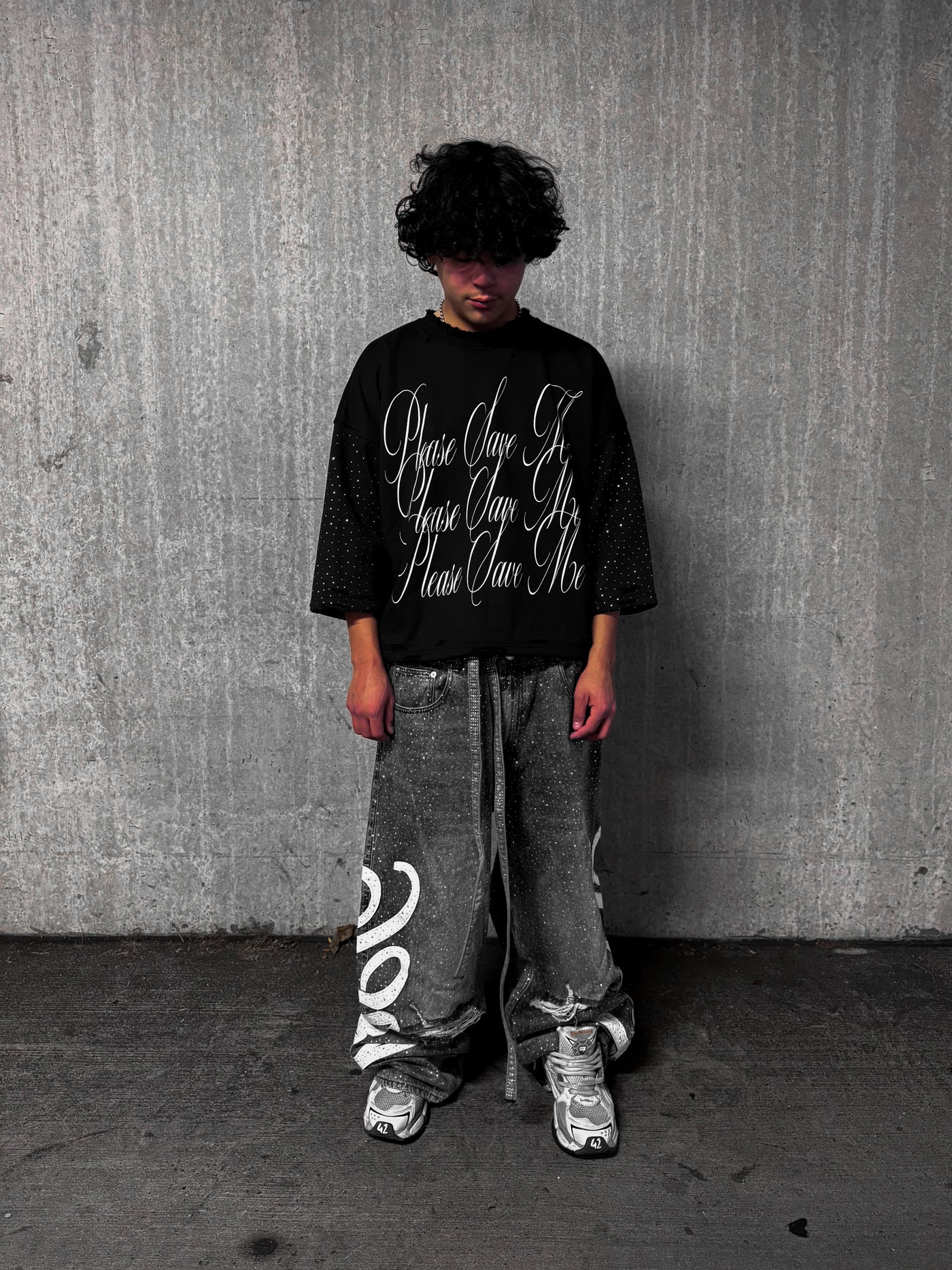 Gray "Bloody" Rhinestone Denim