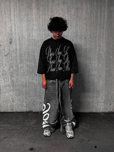 Gray "Bloody" Rhinestone Denim