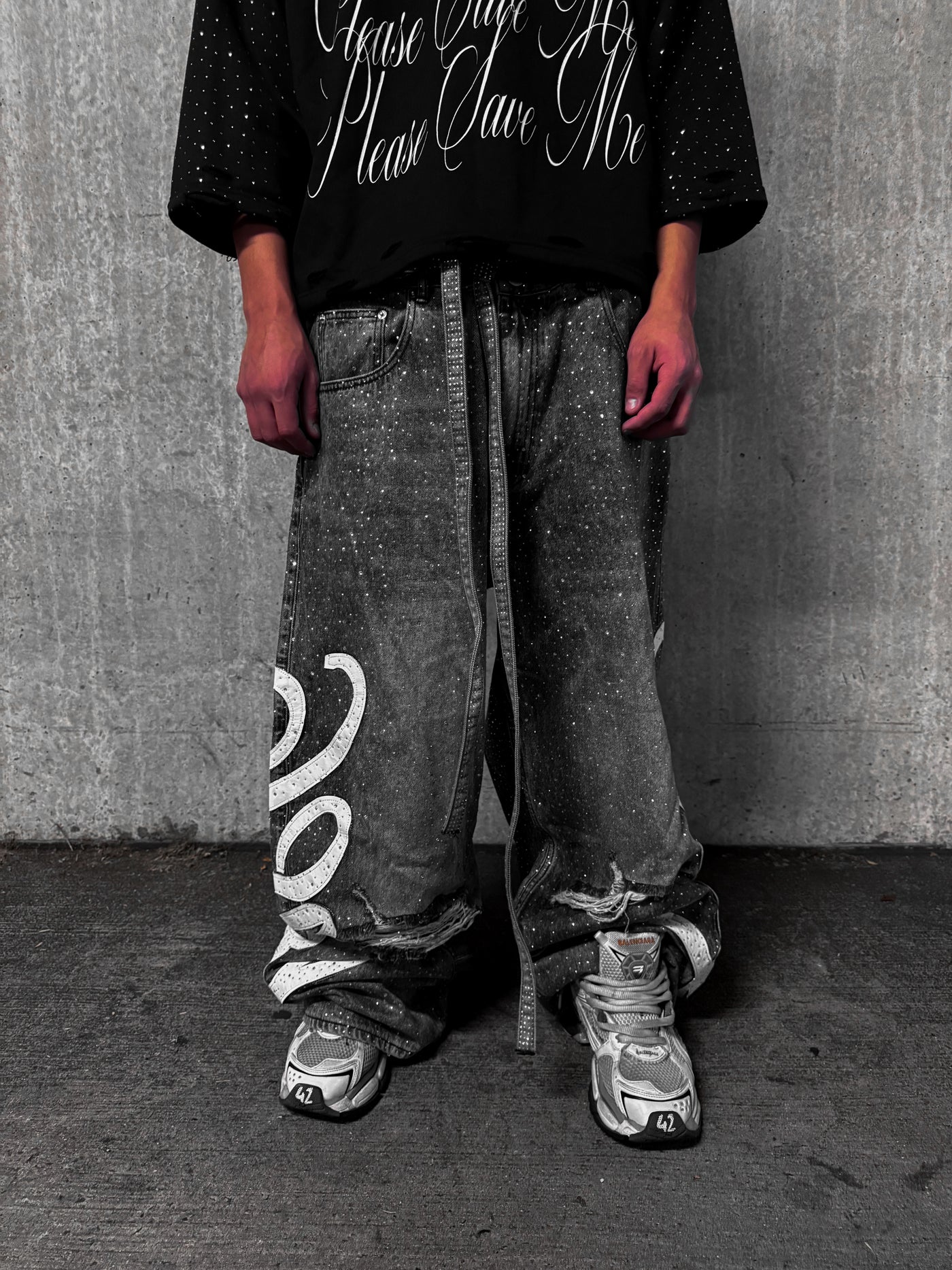 Gray "Bloody" Rhinestone Denim