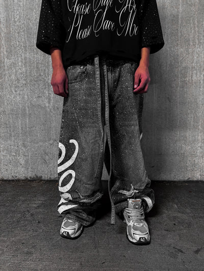Gray "Bloody" Rhinestone Denim