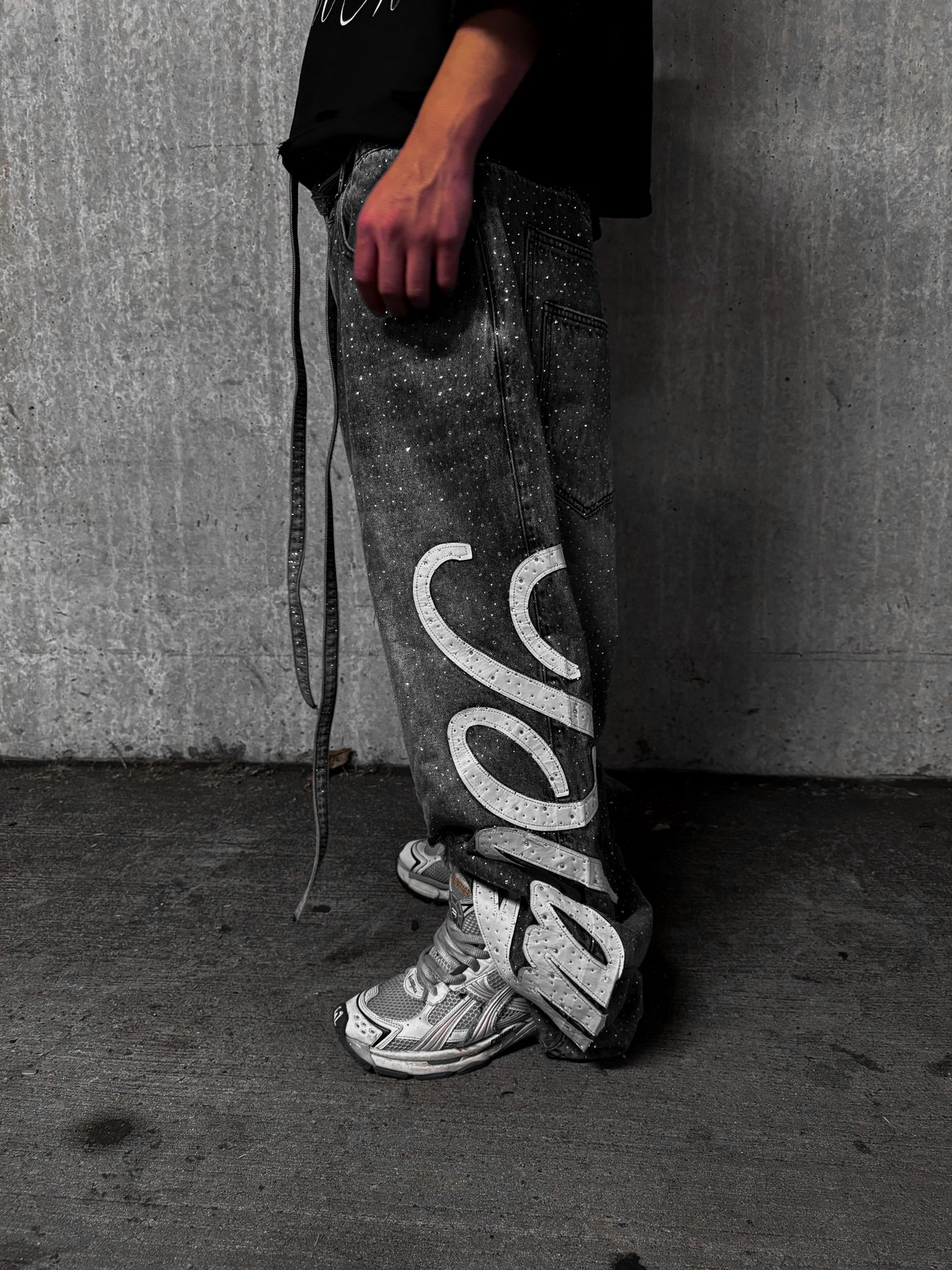 Gray "Bloody" Rhinestone Denim