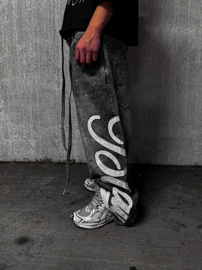Gray "Bloody" Rhinestone Denim