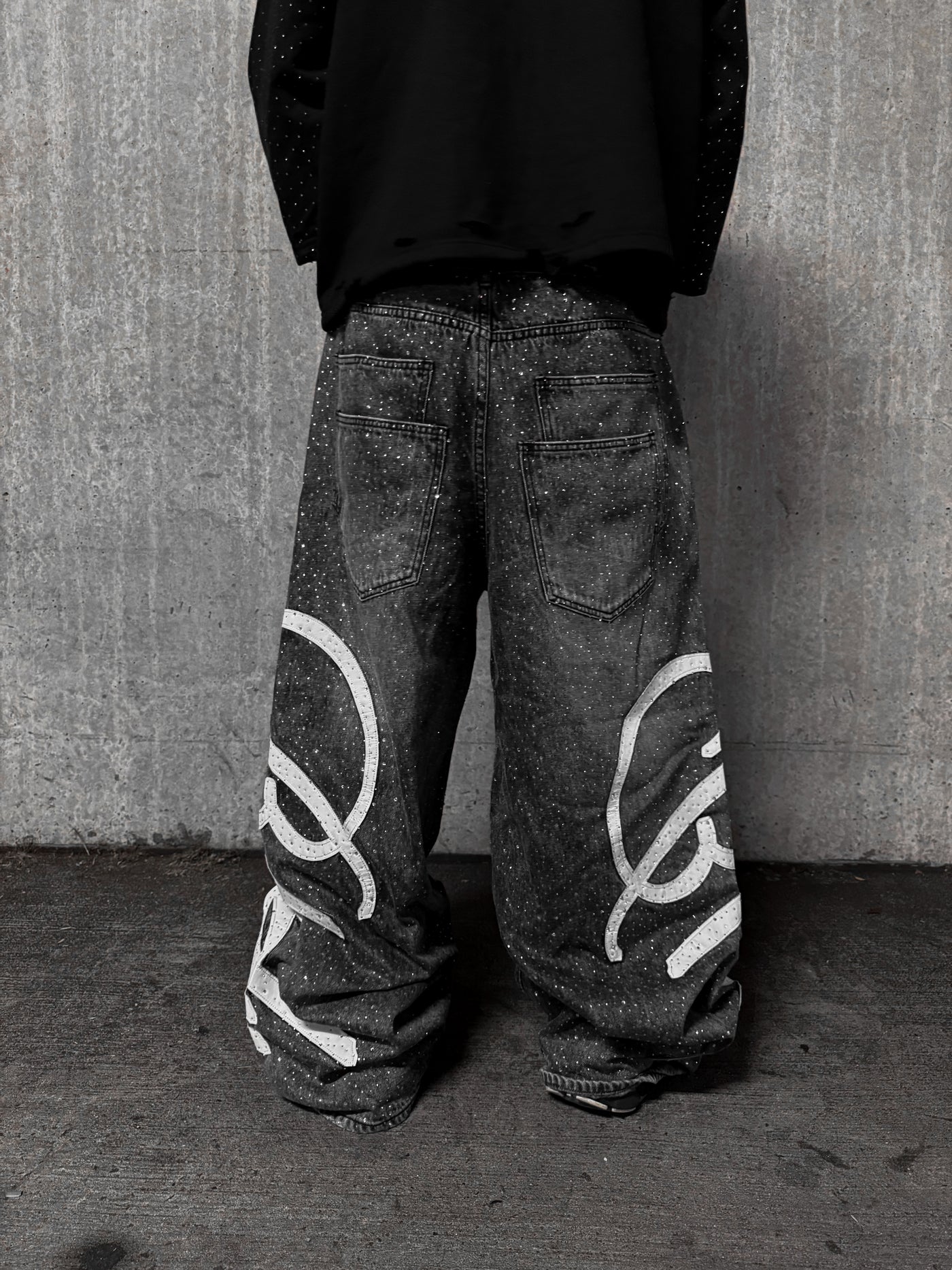 Gray "Bloody" Rhinestone Denim