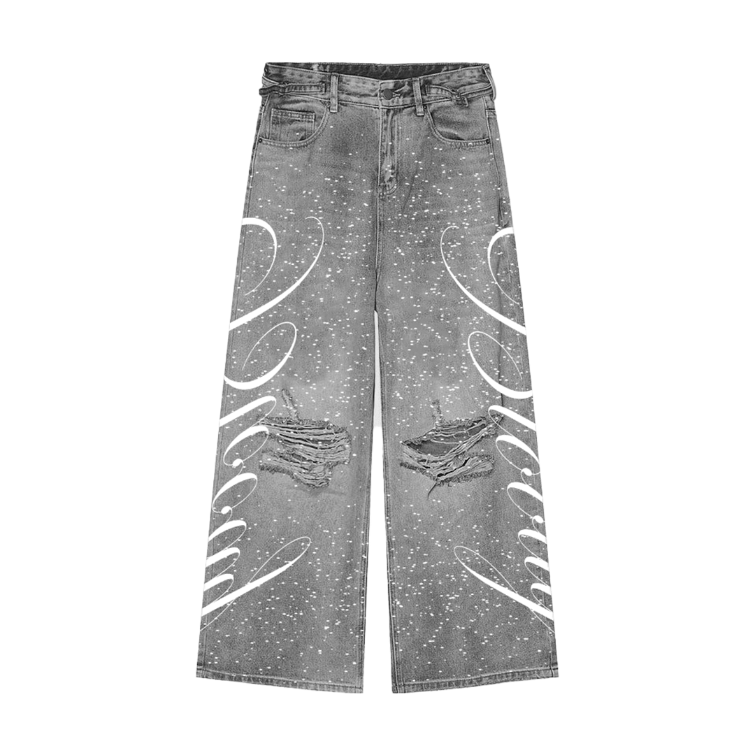 Gray "Bloody" Rhinestone Denim