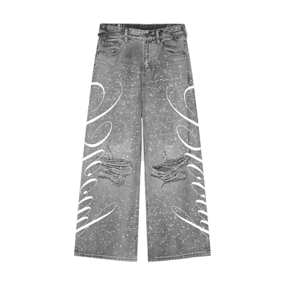 Gray "Bloody" Rhinestone Denim