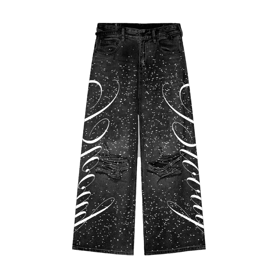 Black "Bloody" Rhinestone Denim